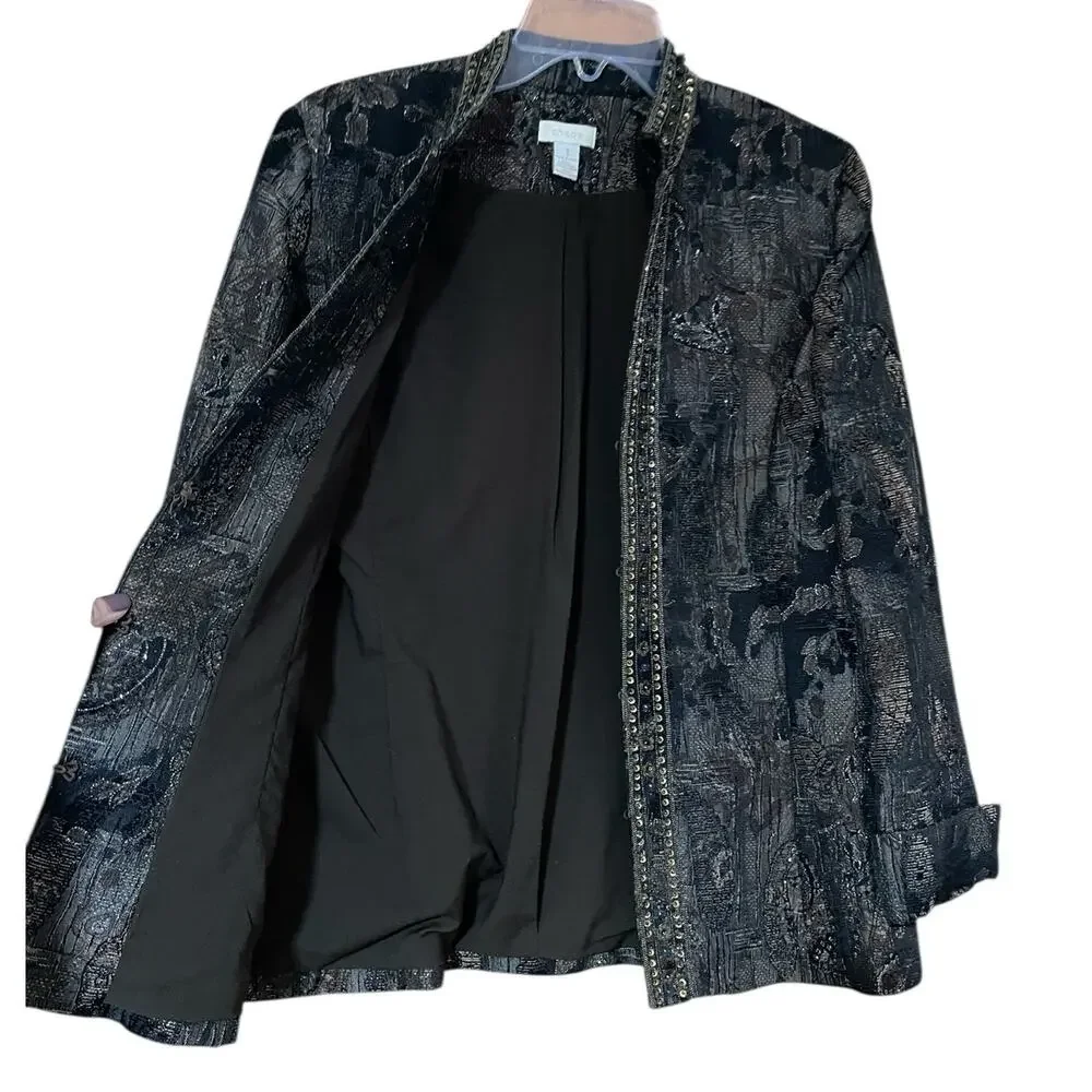 Chico's Womens Size Medium Dressy Brown Black Shimmer Sequin Bead Blazer Jacket